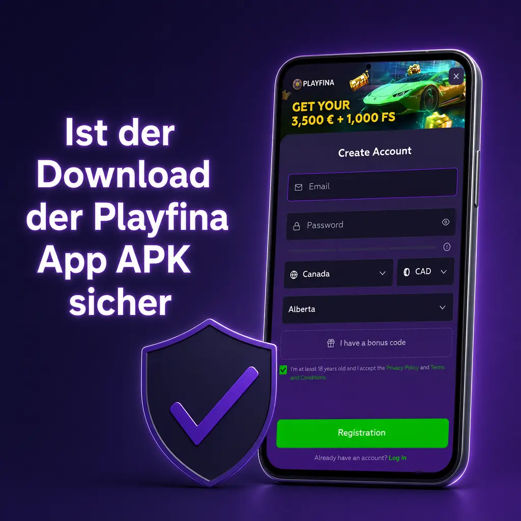 Playfina App APK sicher herunterladen: Curaçao-Lizenz, 256-Bit-SSL-Verschlüsselung und Zwei-Faktor-Authentifizierung schützen Nutzerdaten.